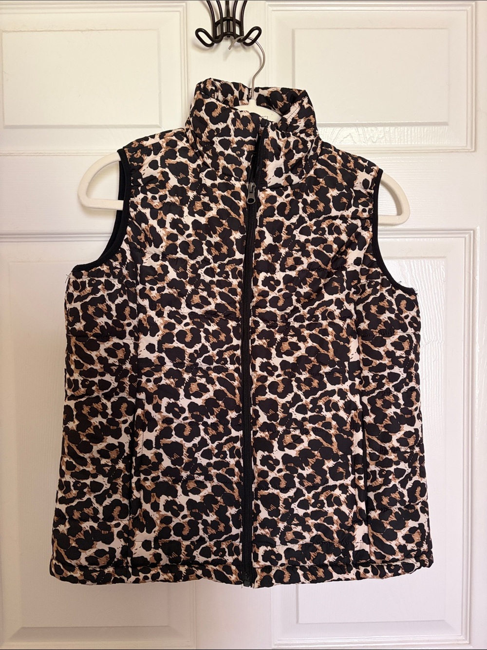 Pink Lily Leopard Print Puffer Vest in Brown & Black